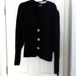 Express Black Cardigan with Rhinestone Buttons